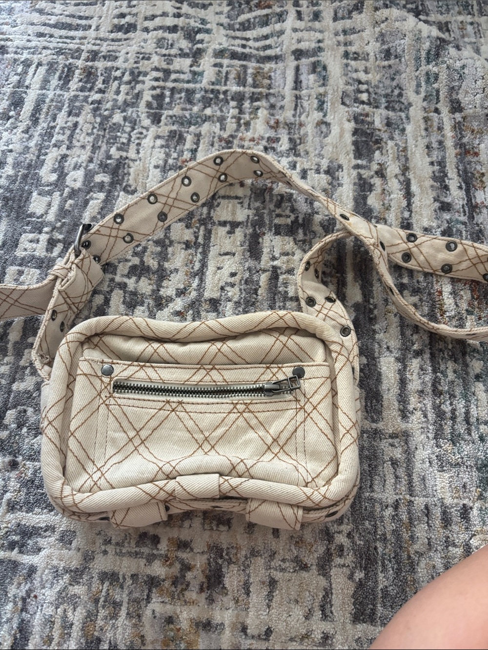 Beige Crossbody Bag with Studded Strap